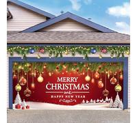Christmas Garage Door Cover, Hanging Backdrop Door Cover Christmas Garage Wall Decorations for Outdoor Home Yard Party Photo Backgrounds,Christmas New Year,16 * 7FT