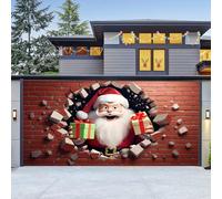 Christmas Garage Door Cover, Hanging Backdrop Door Cover Christmas Garage Wall Decorations for Outdoor Home Yard Party Photo Backgrounds,Santa Claus,16 * 7FT