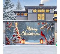 Christmas Garage Door Cover, Hanging Backdrop Door Cover Christmas Garage Wall Decorations for Outdoor Home Yard Party Photo Backgrounds,Cardinal Christmas,16 * 7FT