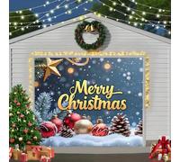 Christmas Garage Door Cover, Hanging Backdrop Door Cover Christmas Garage Wall Decorations for Outdoor Home Yard Party Photo Backgrounds,Merry Christmas,8 * 7FT