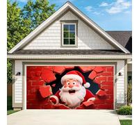 Christmas Garage Door Cover Large 3D Full Size Banner Hook And Loop Design | Realistic Garage Scene Illusion Design Backdrop for Single Bay / 1.5 Width / Double Wide / Dual Doors / Triple Bays