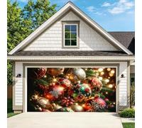 Christmas Garage Door Cover Large 3D Full Size Banner Hook And Loop Design | Realistic Garage Scene Illusion Design Backdrop for Single Bay / 1.5 Width / Double Wide / Dual Doors / Triple Bays