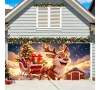 Christmas Garage Door Cover Large 3D Full Size Banner Hook And Loop Design | Realistic Garage Scene Illusion Design Backdrop for Single Bay / 1.5 Width / Double Wide / Dual Doors / Triple Bays