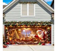 Christmas Garage Door Cover Large 3D Full Size Banner Hook And Loop Design | Realistic Garage Scene Illusion Design Backdrop for Single Bay / 1.5 Width / Double Wide / Dual Doors / Triple Bays