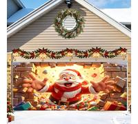 Christmas Garage Door Cover Large 3D Full Size Banner Hook And Loop Design | Realistic Garage Scene Illusion Design Backdrop for Single Bay / 1.5 Width / Double Wide / Dual Doors / Triple Bays