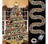 Christmas Garland, 16.4FT/5M Christmas Garland Decorations with 50 LEDs Lights, Christmas Stair Garland, Artificial Christmas Wreath for Xmas Tree, Stairs, Wall, Door, Indoor Outdoor Decor
