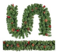 Christmas Garland, 2.7M/ 9FT Artificial Christmas Garland Decorations with Pine Cones Red Berry, Greenery Xmas Garland for Indoor Home Stairs Mantle Fireplace Decor