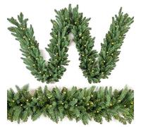 Christmas Garland 2.7M Prelit Fraser Fir Xmas Garland with 50 LED Lights 550 Tips, Real Like Lush and Classics Green Style for Indoor Outdoor Home Decoration