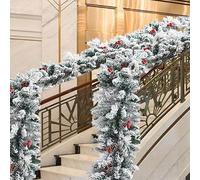 Christmas Garland, 9FT Lighted Snowy Green Garland with Pine Cones Berries Lushs Branches for Stairs Railing Fireplace Mantle Decor, Artificial Vines, Christmas for Mantle