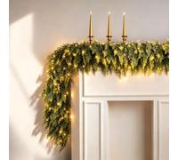 Christmas Garland, Artificial Cedar with Lights- 120/150/180cm Realistic Faux Cedar Garland with Flexible Branches for Fireplace, Stairs, Front Door & Indoor/Outdoor Decor