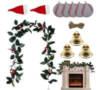 Christmas Garland, Artificial Christmas Green, Artificial Front Doors with Christmas Hat, Bells, Baubles, Ornaments - Sports Theme Christmas Garland Craft Set, Farmhouse Rustic Door Wreath