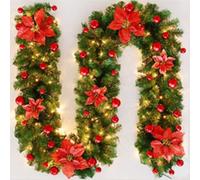 Christmas Garland,Christmas Garland,2.7M/ 9FT Christmas Garland Decorations Illuminated,For Stairs Fireplaces Christmas Festive Wreath Xmas Decor(Red)