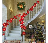 Christmas Garland Decorations, 3M 15LED Pre-lit Lighted Wreath Artificial Xmas Flowers Garland 2 Modes, Christmas Garland with Lights for Indoor Fireplaces Stairs Tree Door