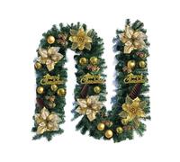 Christmas Garland, Door Hanging Decoration Christmas Rattan Without Lights, Artificial Colour Balls Garland, for Fireplace, Stairs, Mantle, window Indoor Decor 2.7m/9FT (Gold B)