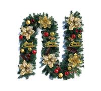 Christmas Garland, Door Hanging Decoration Christmas Rattan Without Lights, Artificial Colour Balls Garland, for Fireplace, Stairs, Mantle, window Indoor Decor 2.7m/9FT (Gold A)
