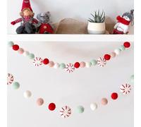 Christmas garland felt,peppermint decor, peppermint garland, winter decor, candy felt balls for Christmas Tree, Mantel, Kids Bedroom, Living Room, Nursery (Candy)