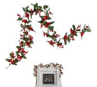 Christmas Garland for Stairs | 5.7 Ft Artificial Red Berry Garland | Holiday Greenery Garlands | Red Berry Green Holly Leaves Vine Decor for Indoor Outdoor Home Party Door Frame Backdrop