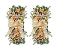 Christmas Garland for Stairs Cordless Prelit Stairway Trim Xmas Glowing Wreaths for Front Door Holiday Wall Window Hanging Ornaments for Indoor Outdoor Home (Gold, One Size)
