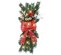 Christmas Garland for Stairs Cordless Prelit Stairway Trim Xmas Glowing Wreaths for Front Door Holiday Wall Window Hanging Ornaments for Indoor Outdoor Home (Green, One Size)