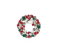 Christmas Garland Jingle Bell Xma Tree Brooch Pin Full Green Red Rhinestone Circle Lapel Pin Dainty Crhsitmas Gift, One Size, Zinc, no gemstone