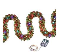 Christmas Garland LED Lighted Tinsel Foil Twist Festive Home Decor | 16ft Tree Wreath Mantle Ornaments for Outdoor Yard Home Kitchen Bedroom Fireplace Window Porch Wall