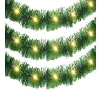 Christmas Garland Light - Green Tinsel Streamer, Decorative LED Strip, Flexible Light Rope, Sparkling Ornament String, Festive Twinkle Display | Prelit Holiday Garland Lights for Wedding Birthday