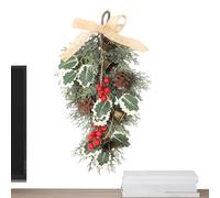 Christmas Garland - Pine Cones Red Berries Festive Decorations, Green Teardrop Garland with Bell | For Home Wall Window Decorations for Parties