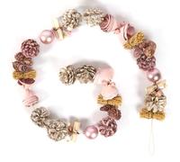 Christmas Garland Pink & White Natural Dried Pine Cone, Wooden Flowers & Baubles Traditional Rustic Style Mantelpiece Windowsill Banister Garland Christmas Décor