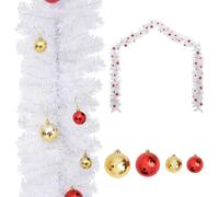 Christmas Garland PVC White 10m Thick Decorated with Gold & Red Baubles Outdoor