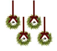 Christmas Garland Ring - Pack of 4 Christmas Decorations, Festive Wall Hanging, Seasonal Centrepiece, Decorative Circle, Tiny Wreaths with Red Bow for the Front Door, Window, Table, Living Room