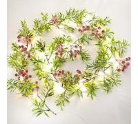 Christmas Garland String Lights, 5.9Ft Long with Red Berries green leaves 20 LED Lights for Xmas Tree Decor Thanksgiving New Year Party Decoration, Battery Operated