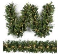 Christmas Garland with 50 Lights 2.7M, Prelit Xnas Garland with Cypress Leaf, Battery Operated Christmas Decor for Mantle Staircase Indoor and Outdoor
