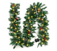 Christmas Garland with 50 Lights, Battery Operated Artificial Flower Vine with Pine Cones & Red Berries for Indoor and Outdoor Christmas Tree Decorations