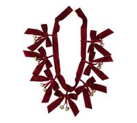 Christmas Garland with Bows and Bells for Trees or Door Frames | Wine-Red Fabric Bowknots Accents Along the Garland, Metal Ornament, Unified Look for Christmas Decorating