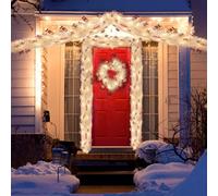 Christmas Garland with LED Lights, 5M/16.4FT Lighted, Battery Operated Xmas Garland for Indoor Outdoor Home Door Stair Fireplace Christmas Decoration (White Warm Light)