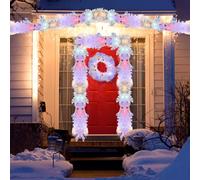 Christmas Garland with LED Lights, 5M/16.4FT Lighted Christmas, Battery Operated Xmas Garland for Indoor Outdoor Home Door Stair Fireplace Christmas Decoration (White colored light)