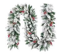 Christmas Garland With Light,Outdoor Christmas Decorations,2.7M/ 9Ft Flocked Christmas Garland Decorations For Stairs Fireplaces Christmas Festive Wreath Xmas Decoration