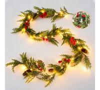 Christmas Garland with Lighting 35 Lights Fir Garland 180 m Christmas Garland with Red Berries Pine Cones Artificial Garland Pine Branches Garland Christmas for Christmas Decoration Fireplace