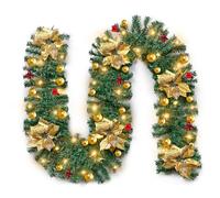 Christmas Garland with Lighting Decoration, 9Ft/2.7M Decorated Garlands with Flower Ball for Stairs Fireplace Wall Door Xmas Tree Garden Yard Outdoor Indoor Decor (Gold)