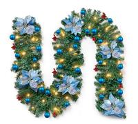 Christmas Garland with Lighting Decoration, 9Ft/2.7M Decorated Garlands with Flower Ball for Stairs Fireplace Wall Door Xmas Tree Garden Yard Outdoor Indoor Decor (Blue)