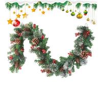 Christmas Garland With Lights - 1.8m/2.7m LED Lights And Bow Pine Cones | Christmas Garland For Fireplace, Doorway, Porch, Table Or Stair Rail | Wood + PVC Artificial Holiday Décor, Easy Setup Reusab