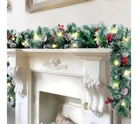 Christmas garland with lights,1.8M/ 6FT Christmas Garland Decorations Illuminated with LED Lights,for Stairs Fireplaces Christmas Festive Wreath Xmas Decor