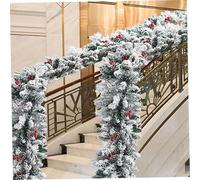 Christmas Garland with Lights, 2.7m/9ft Snow Flocked Lighted Christmas Garland with Red Berries & Pine Cones, Artificial Christmas Garlands for Mantle Stair Decoration