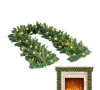 Christmas Garland With Lights 200cm Battery Operated Realistic with String | Prelit Christmas Garland Stair Decor for Indoor Outdoor Office Table Fireplace Mantel Front Door Winter Holiday