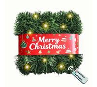 Christmas Garland with Lights, 30 Feet 50 Led Battery Operated Pre-Lit Long Garland Remote Timer for Stairs Railing Fireplace Mantle Office Door Frame Decor Green Greenery Indoor Outdoor Decorations