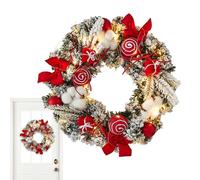 Christmas Garland With Lights, 45cm/18inch Pre Lit Christmas Wreaths For Front Door, Artificial Decor Wreath, Hanging Garlands With Balls Bows For Wall Window, Home Party Ambiance Ornament