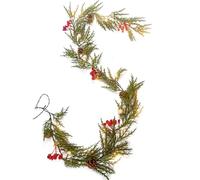 Christmas Garland with Lights, 6Ft 20 LED Lighted Pine Leaves Garland Decorated with Snowflakes, Berry, North Star,Classic Indoor & Outdoor Christmas Lights for Mantle Stairs Wall