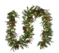 Christmas Garland with Lights 71in Artificial Pinecone Berry Greenery Garland Hanging Realistic Christmas Decorations for Mantel Door Home Party, Lighted