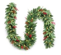 Christmas Garland with Lights, 9 Ft Christmas Garland with Timer, Extra Thick With 260 Branch Tips, Waterproof Warm White 30 LED Xmas Garland for Stairs, Fireplace, Door, Indoor Decoration