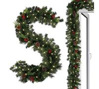 Christmas Garland With Lights | Artificial Pine Garland,5.9Ft Battery Powered 2 Lighting Modes Thickened Aesthetic Artificial Christmas Red Berry For Mantle, Outdoor, Stairs Railing